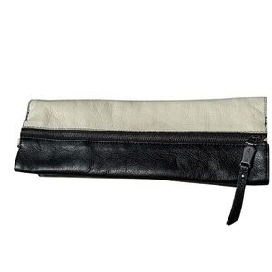 Splendid Leather Clutch Black White Zip Pouch Wristlet Colorblock